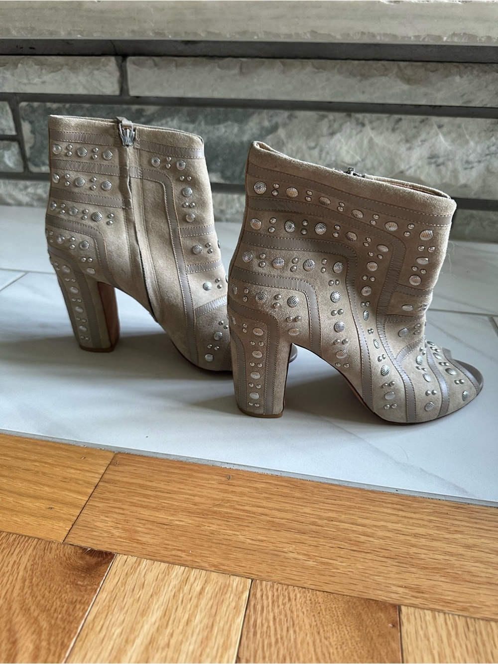 Rebecca Minkoff Mila Runway Studded Open Toe Booties Size 10M